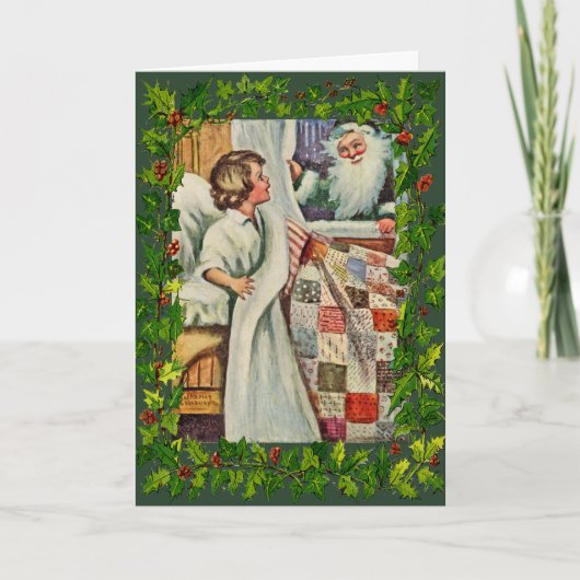 ヴィンテージ/アンティーククリスマスカードキルト，サンタ シーズンカード (正面)