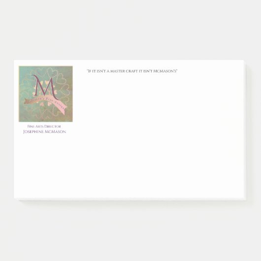 ヴィンテージ/アンティークティール（緑がかった色）&赤面ビジネスモノグラム ポストイット (正面)