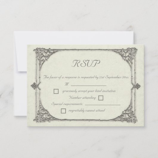 ヴィンテージ/アンティークフレームスタイルRSVP応答カード 出欠カード (正面)