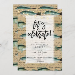 ヴィンテージ アンティーク お魚の誕生日パーティー招待状 招待状