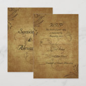 ヴィンテージ アンティーク テーステイン スワール ウェディング 小さな RSVP (正面/裏面)