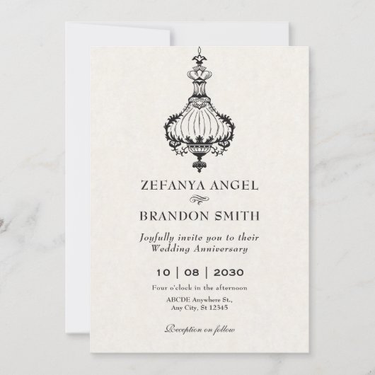 ヴィンテージ アンティーク ビクトリアン シャンデリア アニバーサリー 招待状 (正面)