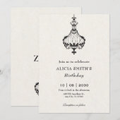 ヴィンテージ アンティーク ビクトリアン シャンデリア 誕生日 招待状 (正面/裏面)