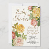 ヴィンテージ アンティーク フラワー ガール ベビー シャワー 招待状 (正面)