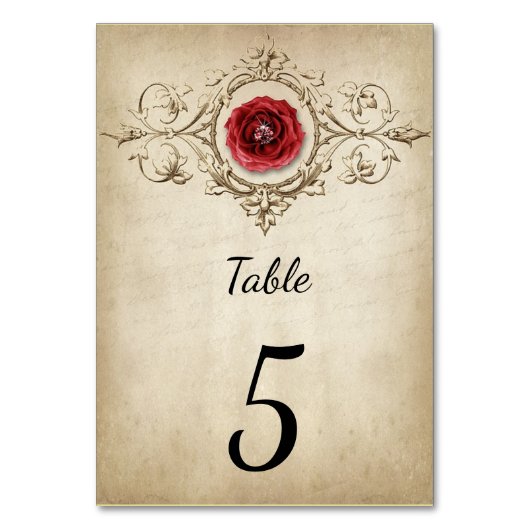 ヴィンテージ アンティーク レッドローズ テーブルナンバーカード テーブルナンバー (正面)