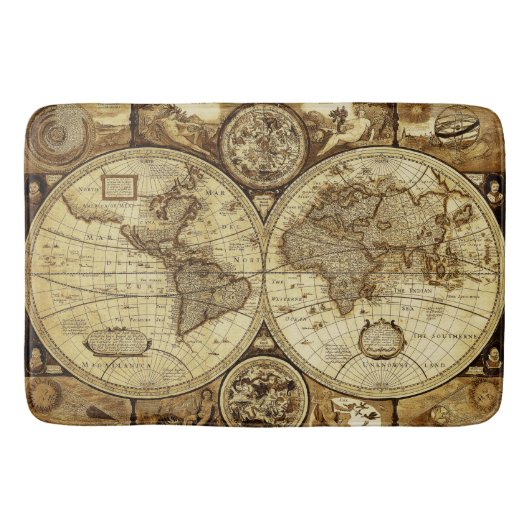 ヴィンテージ アンティーク 古地図 バスマット (正面)