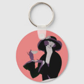 ヴィンテージ アートデコの女性、午後のティーとカップケーキ キーホルダー (正面)