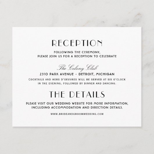 ヴィンテージ アートデコ ウェディングインフォメーション エンクロージャーカード (正面)