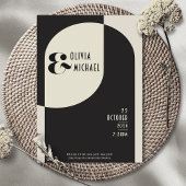 ヴィンテージ アートデコ ウェディング ブラック ボーン インビテーション