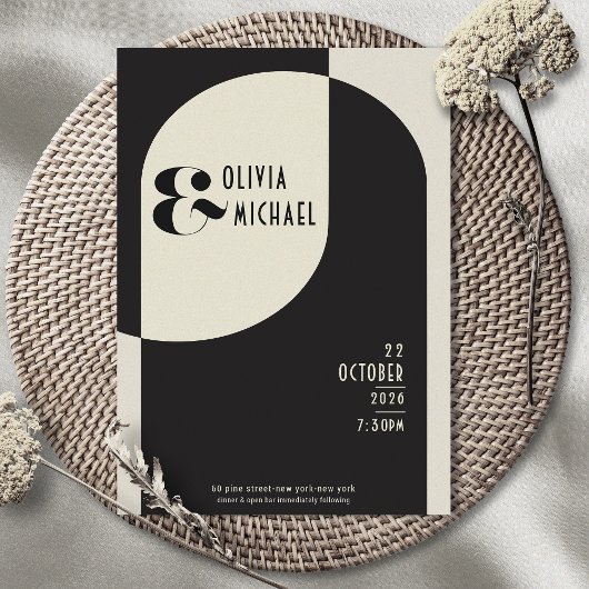 ヴィンテージ アートデコ ウェディング ブラック ボーン インビテーション