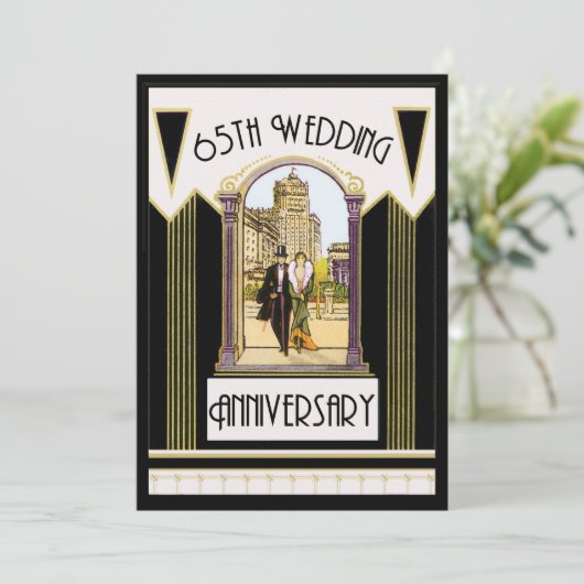 ヴィンテージ アートデコ カップル 65周年 結婚記念日 招待状 (スタンド正面)