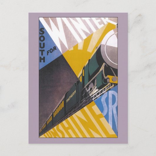 ヴィンテージ アートデコ サザン鉄道 旅行広告 ポストカード (正面)