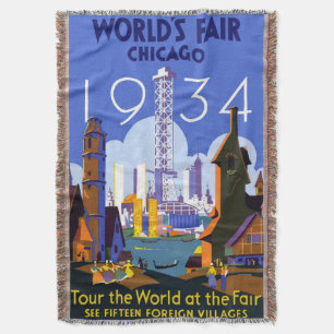 ヴィンテージ アートデコ シカゴ 1934年 ワールドフェア ポスター スローブランケット