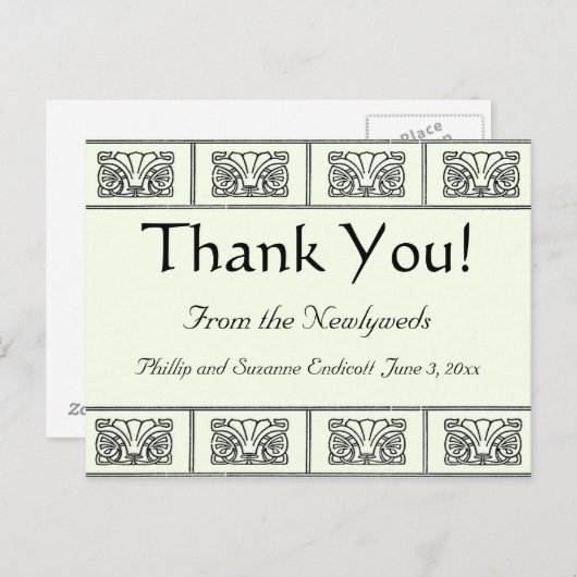 ヴィンテージ アートデコ フラワーズ ボーダー サンクス ポストカード (正面/裏面)