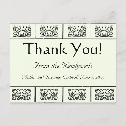 ヴィンテージ アートデコ フラワーズ ボーダー サンクス ポストカード (正面)