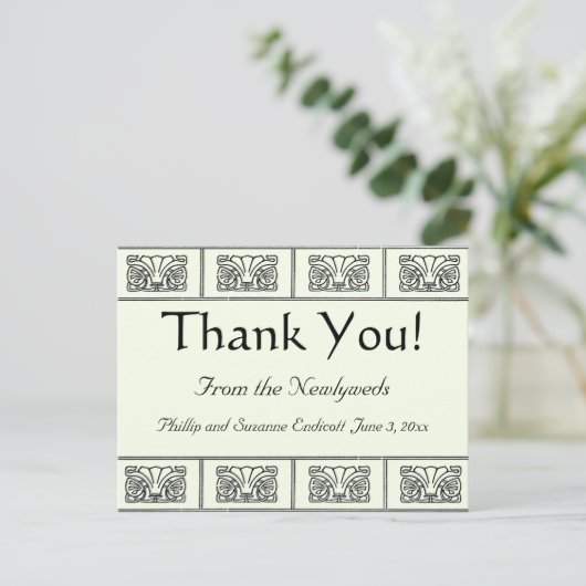 ヴィンテージ アートデコ フラワーズ ボーダー サンクス ポストカード (スタンド正面)