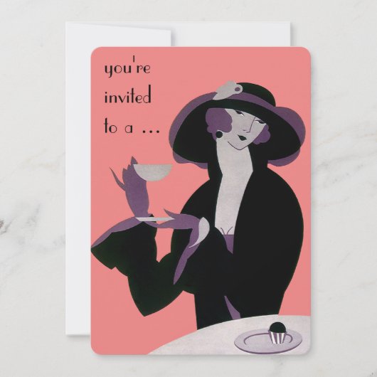 ヴィンテージ アートデコ ブライズシャワー パーティー 招待状 (正面)