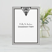 ヴィンテージ アートデコ ブラック＆ホワイト フレーム#1 V 婚約 招待状 (スタンド正面)