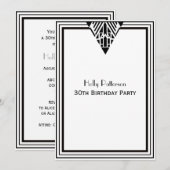 ヴィンテージ アートデコ ブラック ホワイト フレーム #1 V 誕生日 招待状 (正面/裏面)