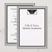 ヴィンテージ アートデコ ブラック ホワイト フレーム #2 V ウェディング 招待状 (正面/裏面)