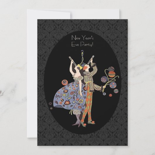 ヴィンテージ アートデコ 新年の宴会 招待状 (正面)