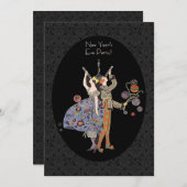 ヴィンテージ アートデコ 新年の宴会 招待状 (正面/裏面)