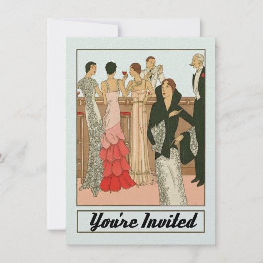 ヴィンテージ アートデコ 洗練された 結婚記念日 パーティー 招待状 (正面)