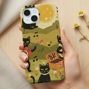 ヴィンテージ アート ギター 猫 愛好家 iPhone 15ケース
