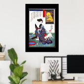 ヴィンテージ アート 日本女性 猫 ポスター (ホームオフィス)