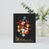 ヴィンテージ アート 静物画 花 昆虫 貝殻 ポストカード (スタンド正面)