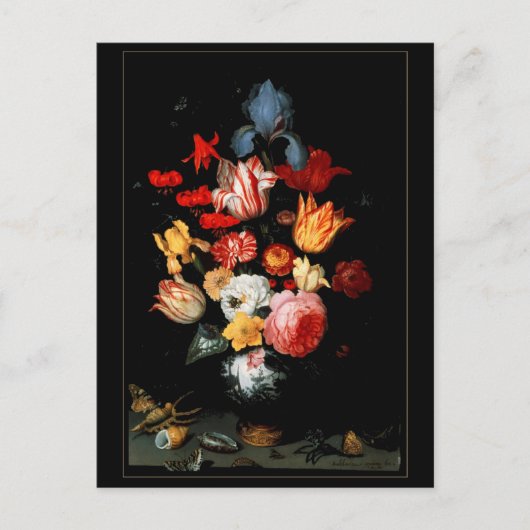 ヴィンテージ アート 静物画 花 昆虫 貝殻 ポストカード (正面)