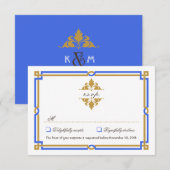 ヴィンテージ·アールデコ·サファイアと金ゴールドRSVP 出欠カード (正面/裏面)