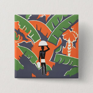 ヴィンテージ アールデコ トラベル アフリカのジャングルの先住民 缶バッジ