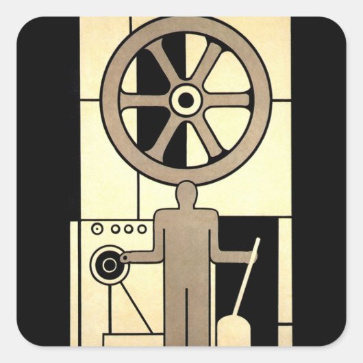 ヴィンテージ アールデコ ビジネス 輪と機械作業員 スクエアシール (正面)