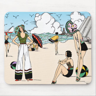 ヴィンテージ アールデコ ビーチ イラスト 1920年代 海岸 マウスパッド