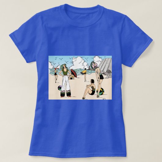 ヴィンテージ アールデコ ビーチ イラスト 1920年代 海岸 Tシャツ (デザイン正面)