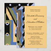 ヴィンテージ アールデコ ポショワール ジャズ パターン ウェディング 招待状 (正面/裏面)