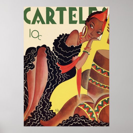 ヴィンテージ アールデコ ポスター 女性 カルテレス – 1920年代ジャズ (正面)