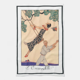 ヴィンテージ アールデコ ラブ、ジル・バルビエの「The Swing」 キッチンタオル