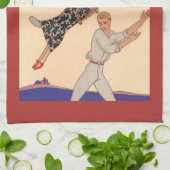 ヴィンテージ アールデコ ラブ、ジル・バルビエの「The Swing」 キッチンタオル (折り畳み)