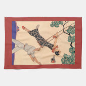 ヴィンテージ アールデコ ラブ、ジル・バルビエの「The Swing」 キッチンタオル (横)