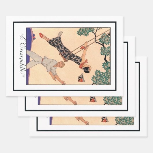 ヴィンテージ アールデコ ラブ、ジル・バルビエの「The Swing」 ラッピングペーパーシート (セット)