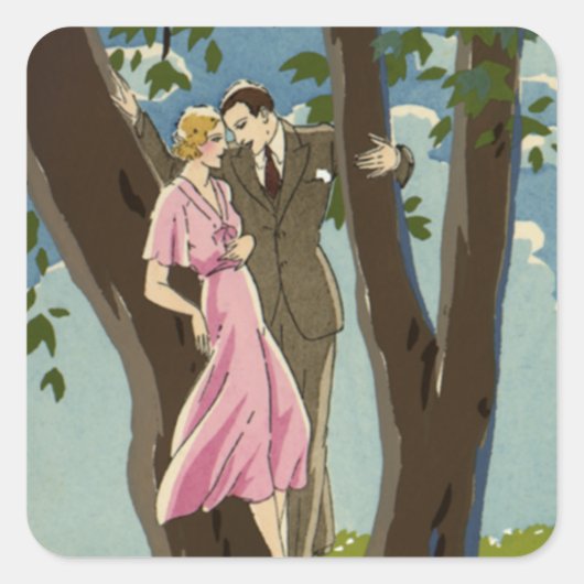 ヴィンテージ アールデコ ラブ＆ロマンス 新婚夫婦 スクエアシール (正面)