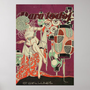 ヴィンテージ アールデコ ランタン ウーマン ポスター – 1920年代