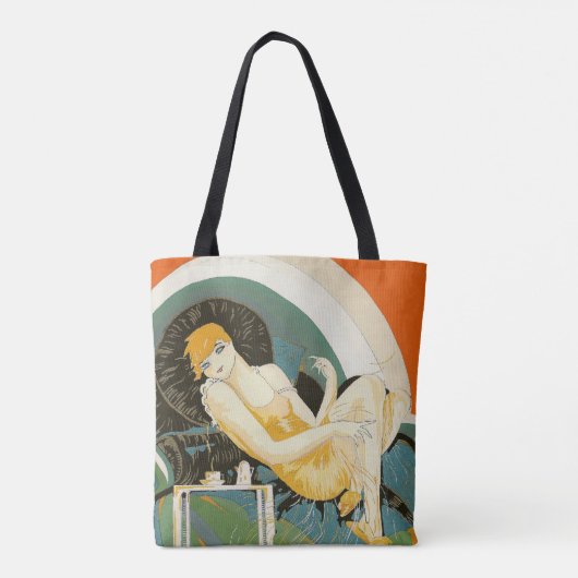 ヴィンテージ アールデコ 女性 ソファーで横になる, ションプレ トートバッグ (裏面)