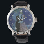 ヴィンテージ アールデコ 新婚夫婦、ジョージ・バルビエの「オイ」 腕時計<br><div class="desc">ヴィンテージ イラストラション ラブ アンド ロマンス アールデコ イメージ。月光の下、フォーマルな衣装でボールルームダンスを踊る男女。彼女は花のようなウェディングドレスを着ており、彼は最高のタキシードを着ている。夫婦は海を見下ろすバルコニーに立っており、大きな花瓶に花が飾られ、2羽の愛の鳥が頭上を飛んでいる。新婚の花嫁と新郎のファーストダンス。真夜中のキス寸前の恋人たち。アーティスト ジョージ・バルビエによる「オイ」、1921年。</div>