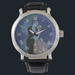 ヴィンテージ アールデコ 新婚夫婦、ジョージ・バルビエの「オイ」 腕時計<br><div class="desc">ヴィンテージ イラストラション ラブ アンド ロマンス アールデコ イメージ。月光の下、フォーマルな衣装でボールルームダンスを踊る男女。彼女は花のようなウェディングドレスを着ており、彼は最高のタキシードを着ている。夫婦は海を見下ろすバルコニーに立っており、大きな花瓶に花が飾られ、2羽の愛の鳥が頭上を飛んでいる。新婚の花嫁と新郎のファーストダンス。真夜中のキス寸前の恋人たち。アーティスト ジョージ・バルビエによる「オイ」、1921年。</div>