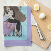 ヴィンテージ アールデコ 花火 Le Feu、ジョージ・バルビエ キッチンタオル (四つ折り)