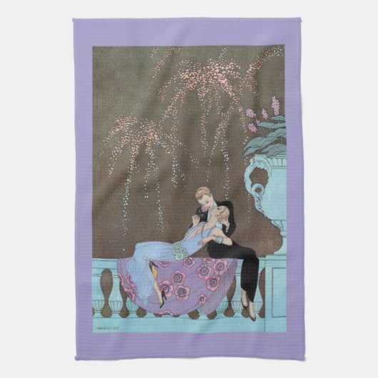 ヴィンテージ アールデコ 花火 Le Feu、ジョージ・バルビエ キッチンタオル (縦)