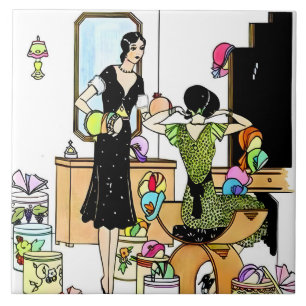ヴィンテージ アールデコ 1920年代の帽子屋 イラスト タイル